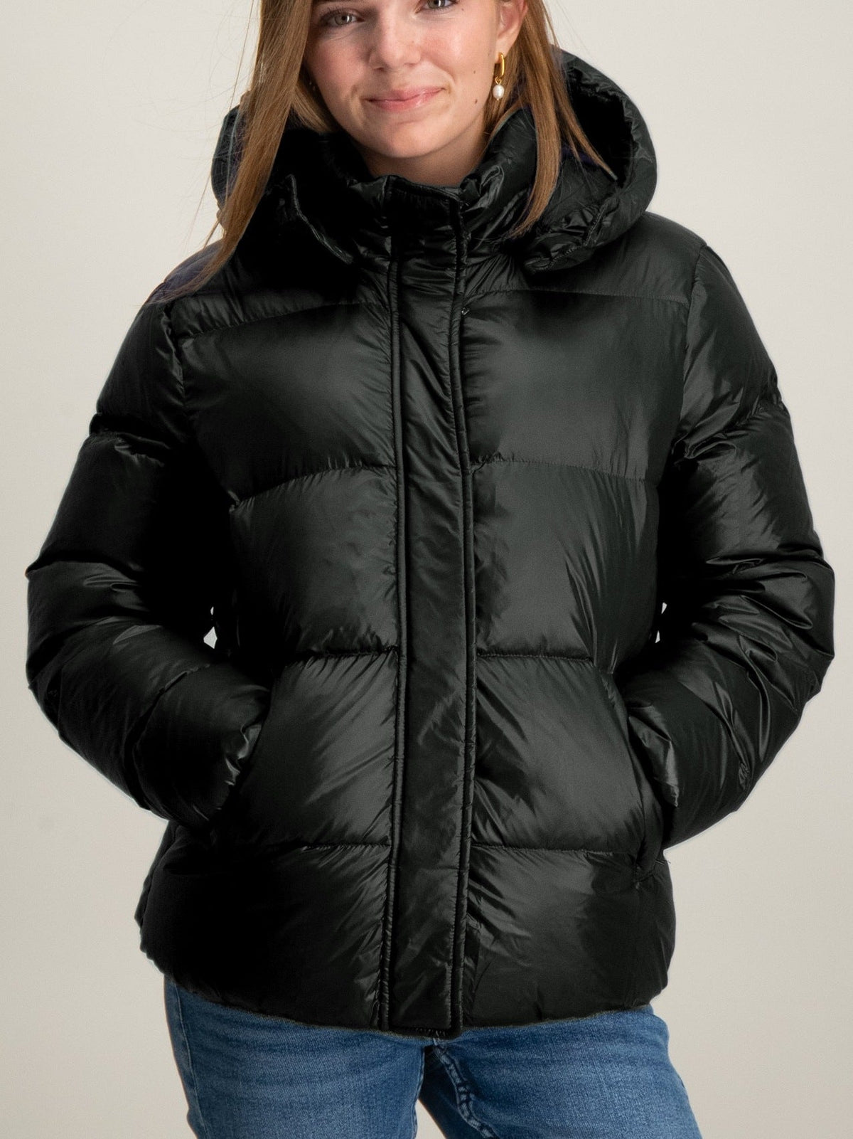 Women's Hooded Down Jacket Glossy Full-Zip Chunky Oversized Warm