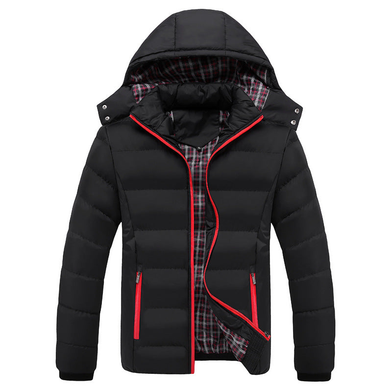 Men's Ultra-Light Hooded Puffer Jacket Thermo-Quilted Contrast Zip Plaid-Lined
