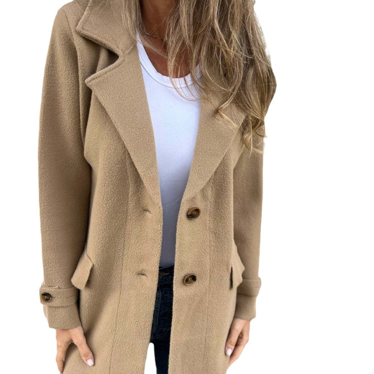 Women's Warmer Structured Fleece Coat with Double Button Row Drune