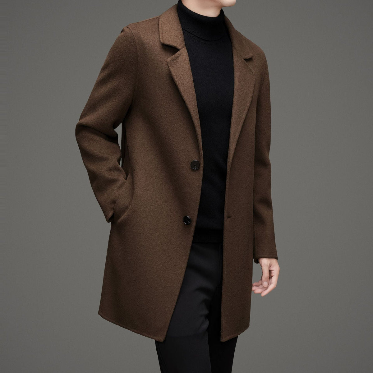 Men's Wool Long Coat Notch Lapel Single-Breasted Tailored Modern Insulated