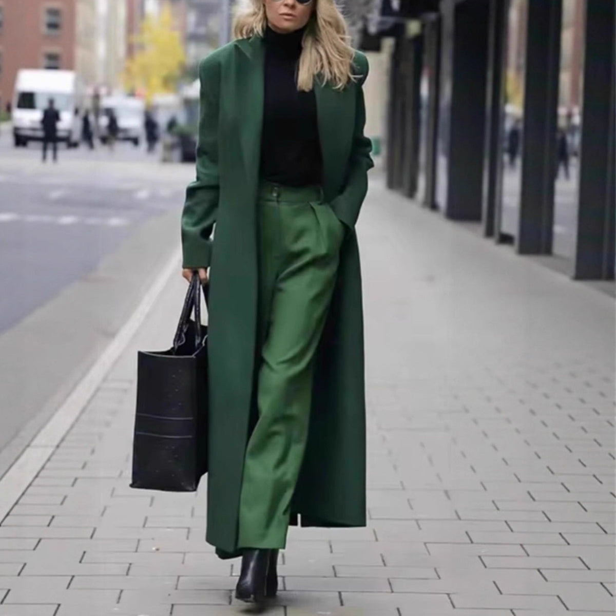Women's Double-Breasted Wool Coat Notch Lapel Maxi Tailored Longline