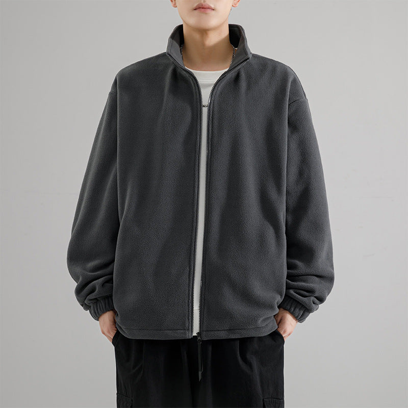 Men's Fleece Jacket Stand Collar Full-Zip Relaxed Soft Warm Minimalist