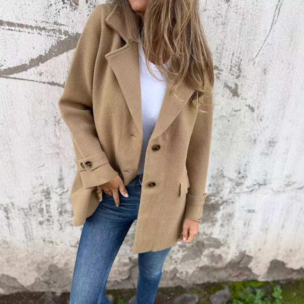 Women's Warmer Structured Fleece Coat with Double Button Row Drune