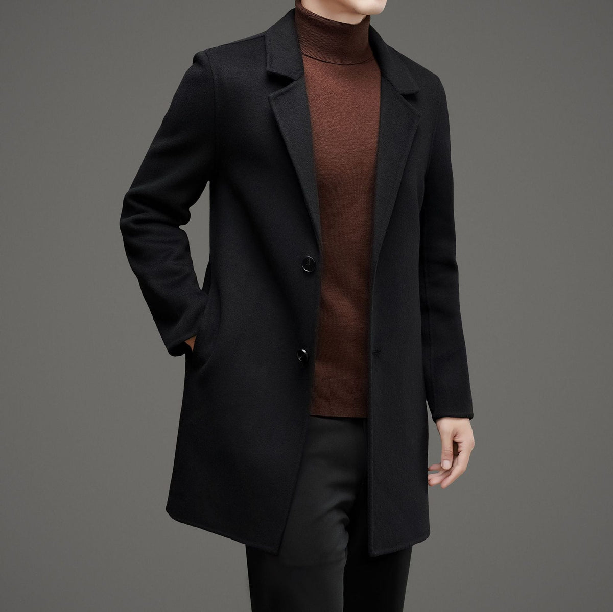 Men's Wool Long Coat Notch Lapel Single-Breasted Tailored Modern Insulated