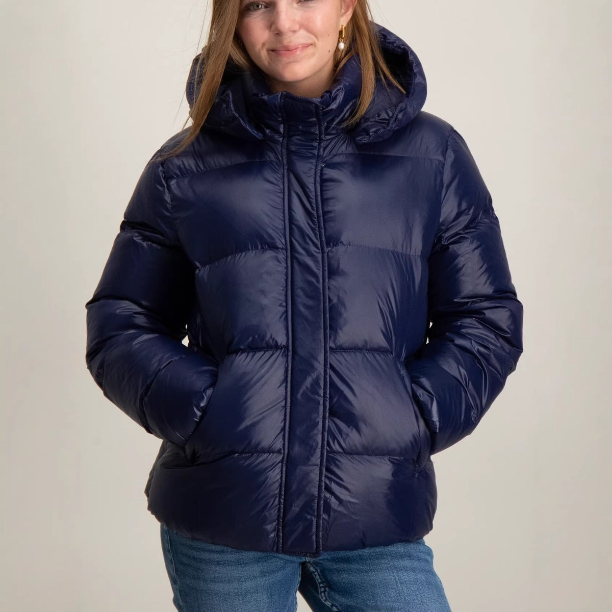 Women's Hooded Down Jacket Glossy Full-Zip Chunky Oversized Warm