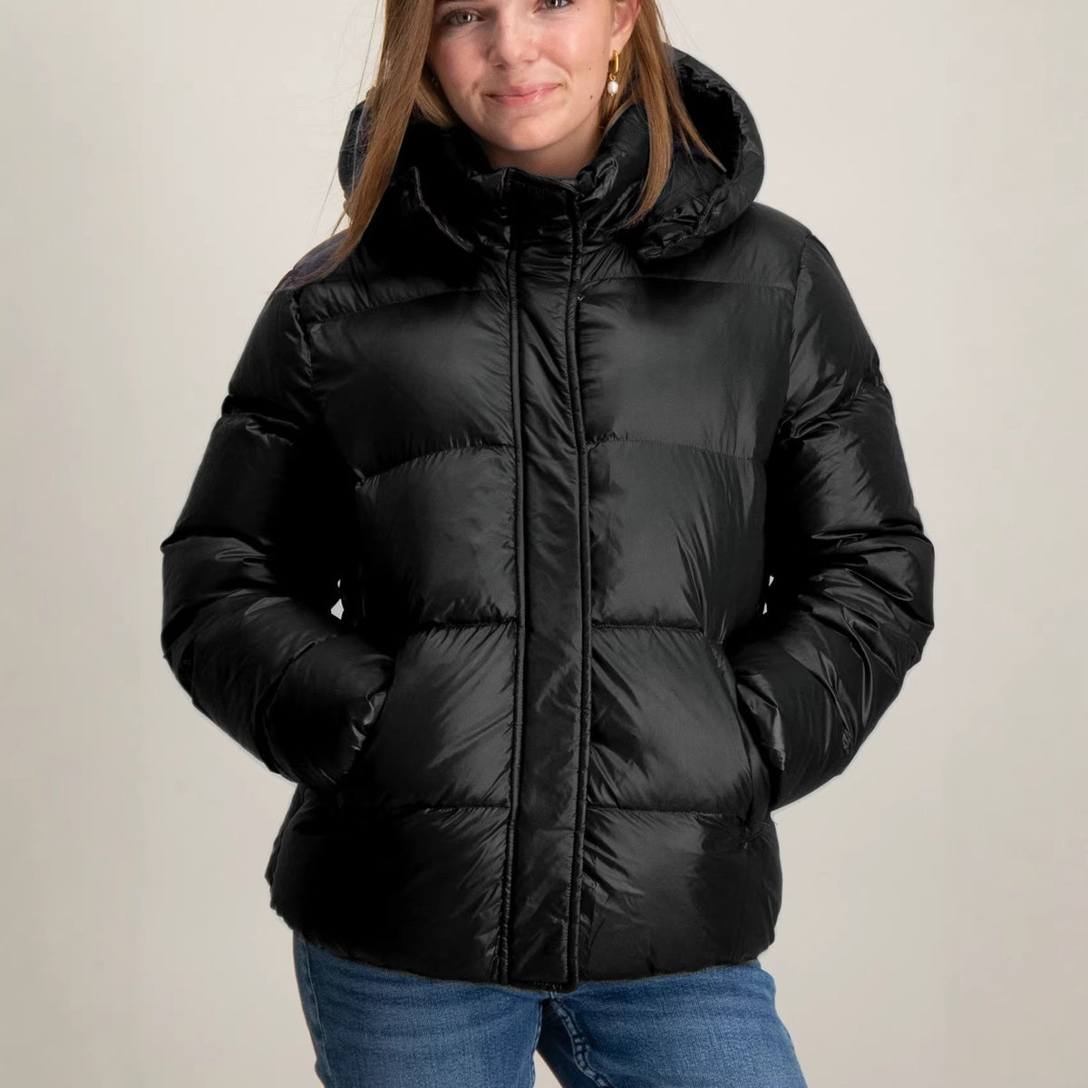 Women's Hooded Down Jacket Glossy Full-Zip Chunky Oversized Warm