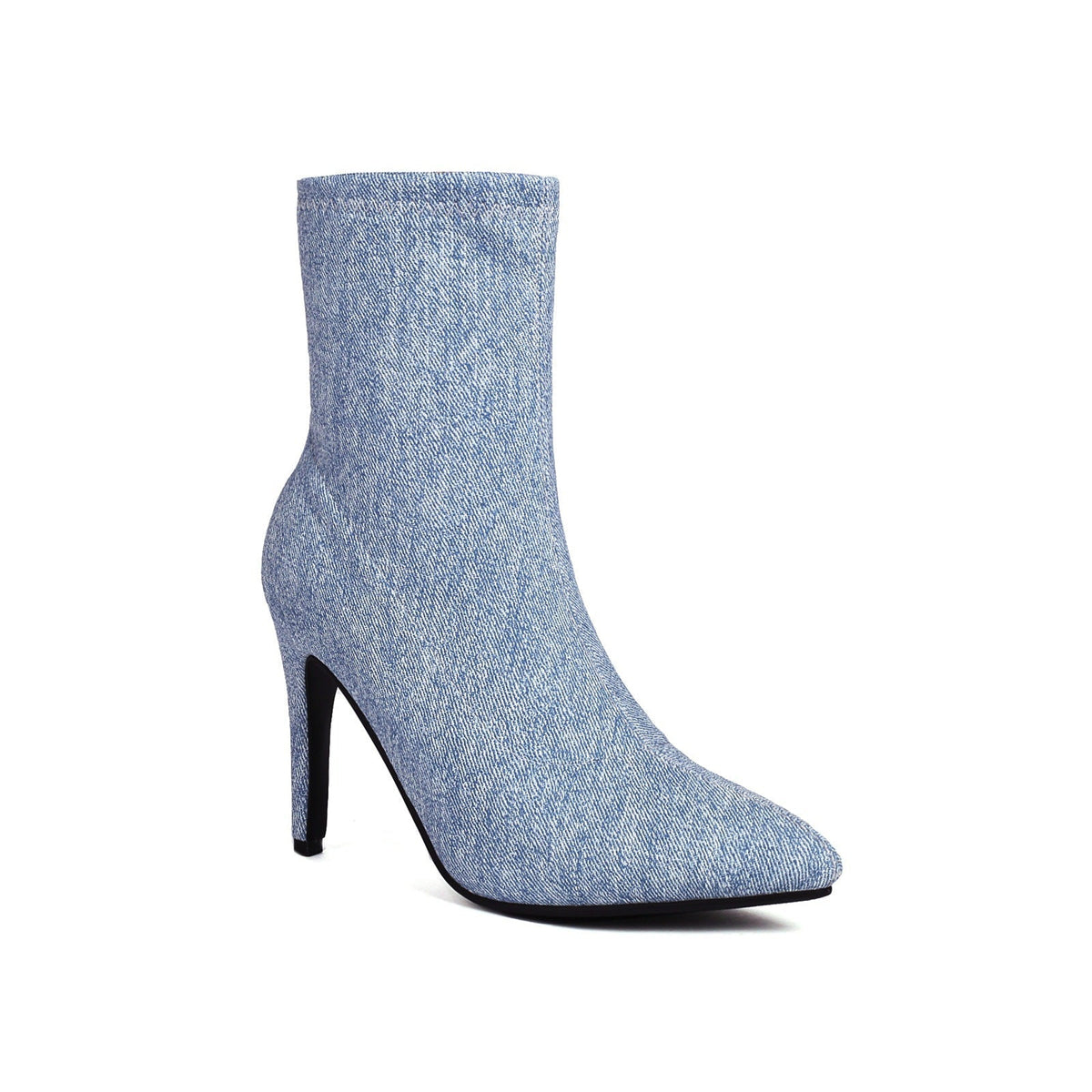 Women's Denim Pointed Toe Stiletto Booties Side Zip High Heel