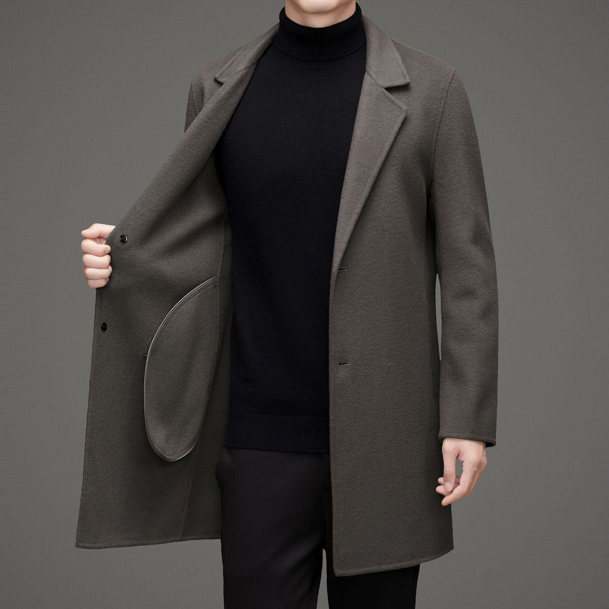 Men's Wool Long Coat Notch Lapel Single-Breasted Tailored Modern Insulated