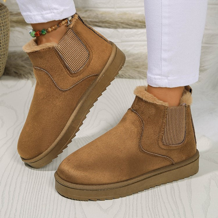 Women's Suede Chelsea Ankle Booties Faux-Fur-Lined Elastic-Gore Platform