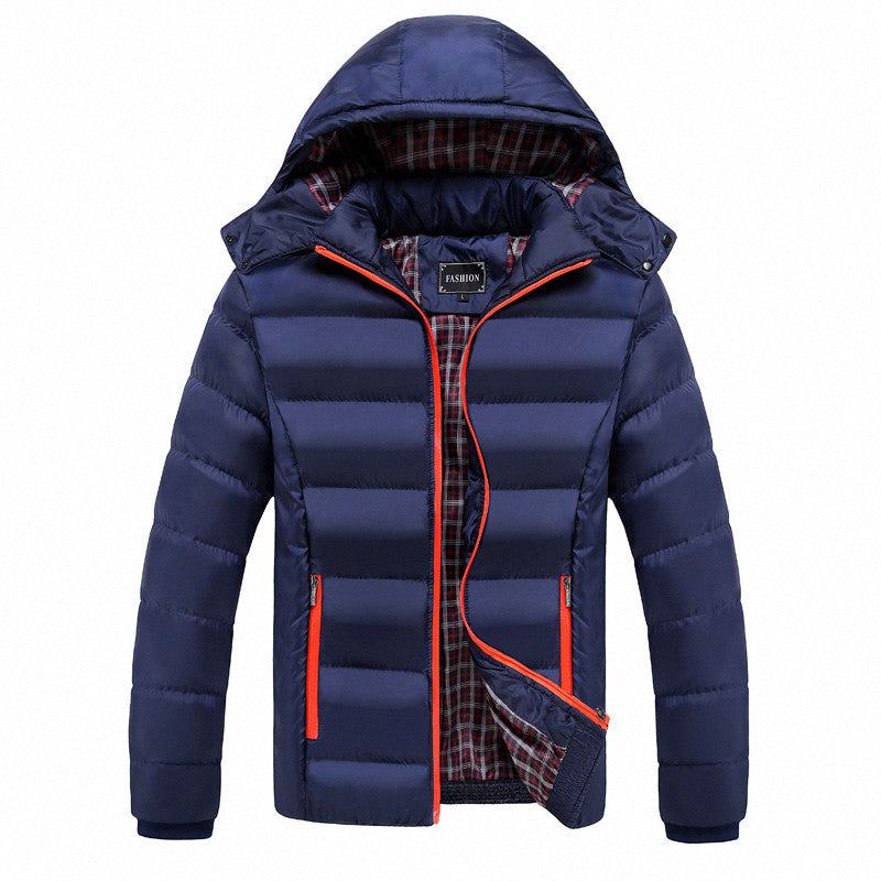 Men's Ultra-Light Hooded Puffer Jacket Thermo-Quilted Contrast Zip Plaid-Lined