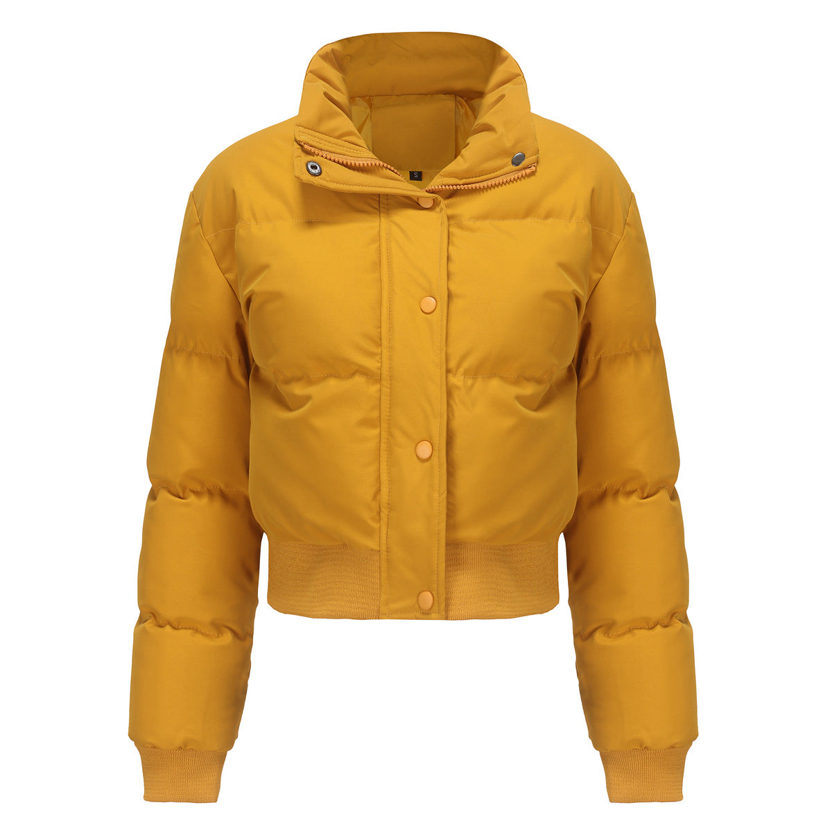 Women's Cropped Puffer Jacket High Collar Snap-Front Quilted Ribbed-Hem Warm