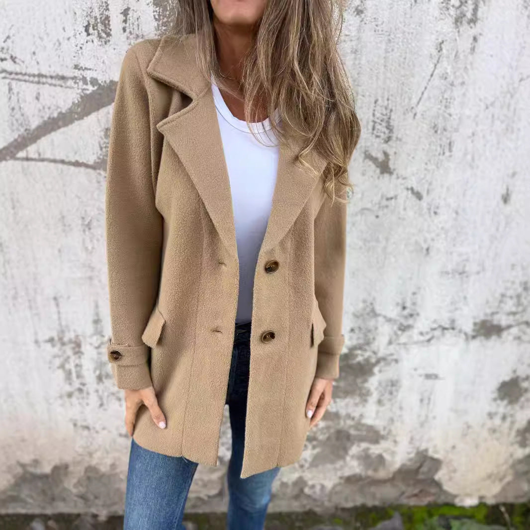 Women's Warmer Structured Fleece Coat with Double Button Row Drune