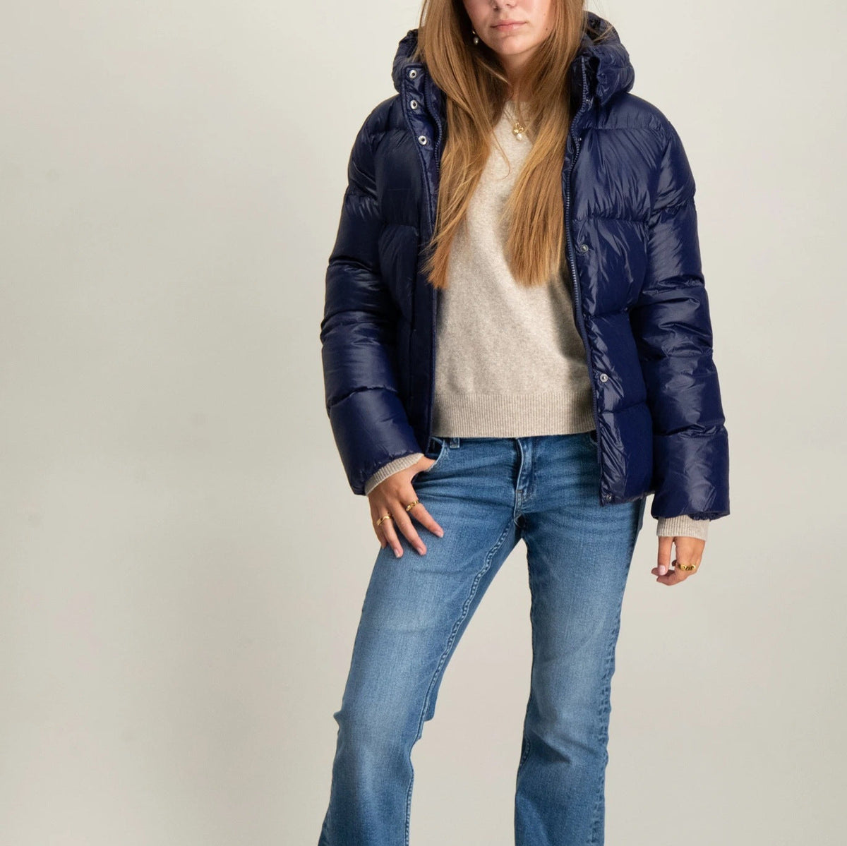 Women's Hooded Down Jacket Glossy Full-Zip Chunky Oversized Warm