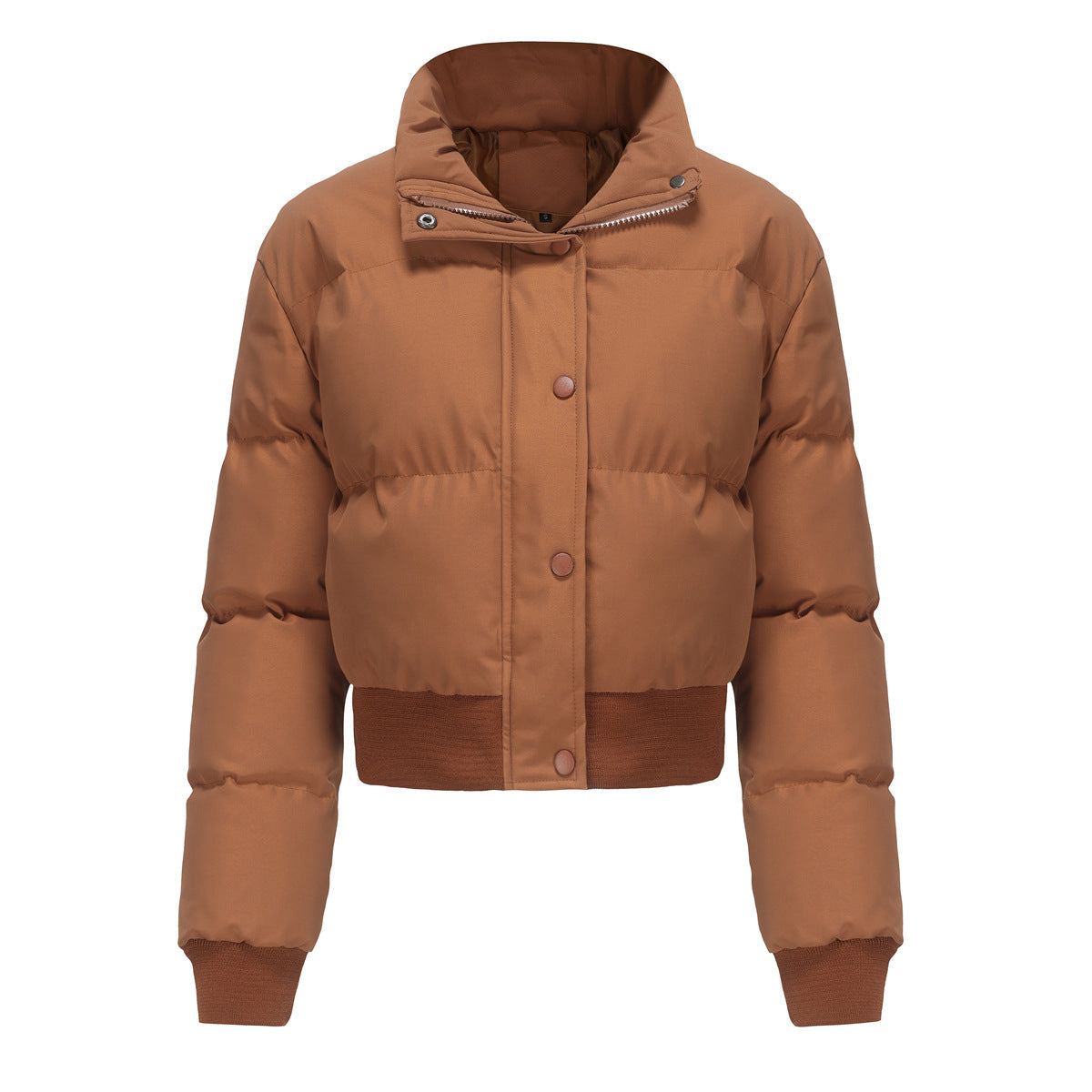 Women's Cropped Puffer Jacket High Collar Snap-Front Quilted Ribbed-Hem Warm