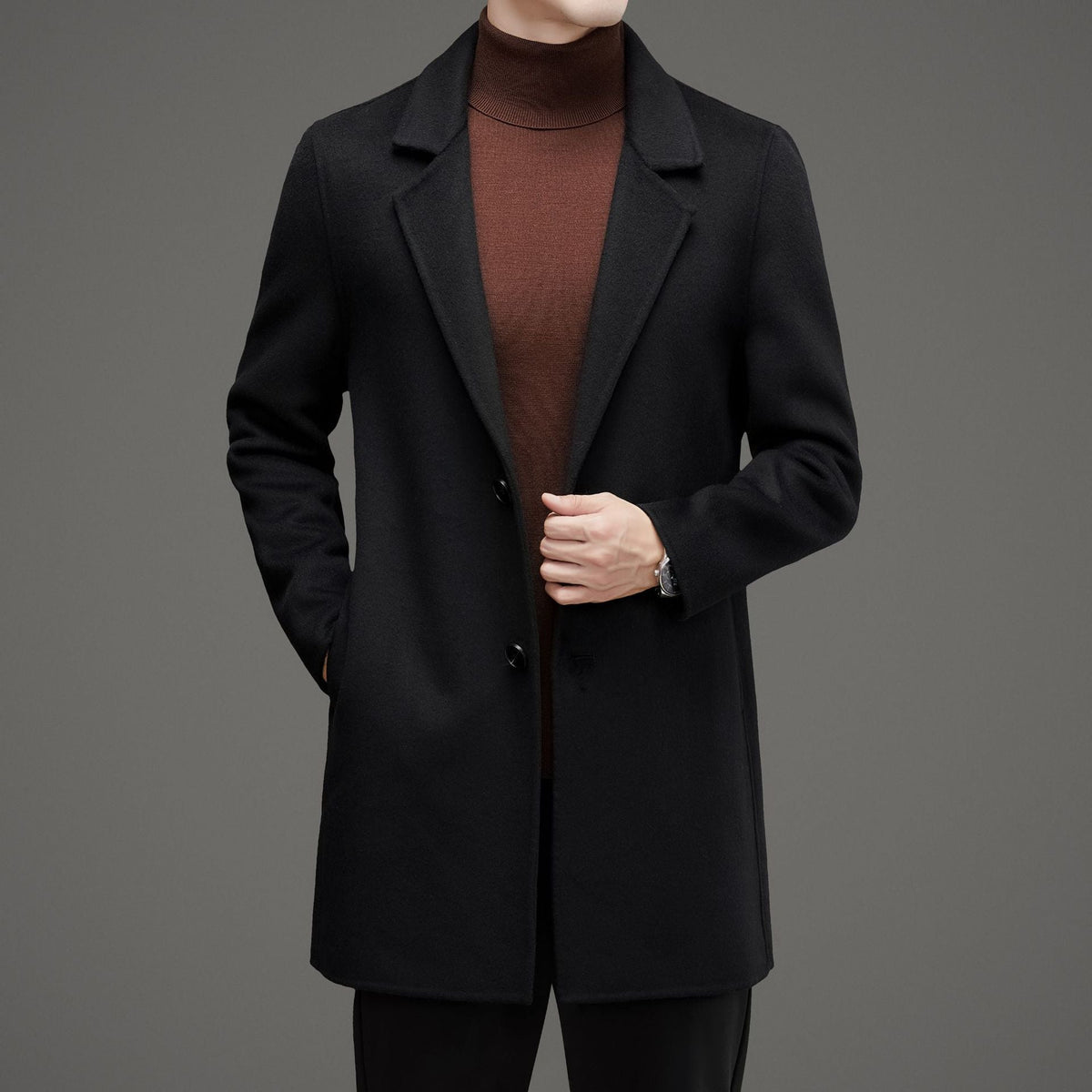 Men's Wool Long Coat Notch Lapel Single-Breasted Tailored Modern Insulated