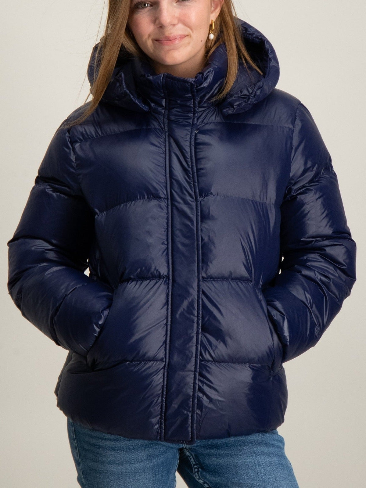 Women's Hooded Down Jacket Glossy Full-Zip Chunky Oversized Warm