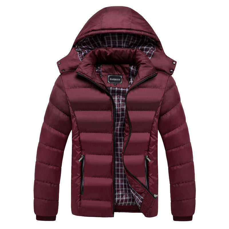 Men's Ultra-Light Hooded Puffer Jacket Thermo-Quilted Contrast Zip Plaid-Lined