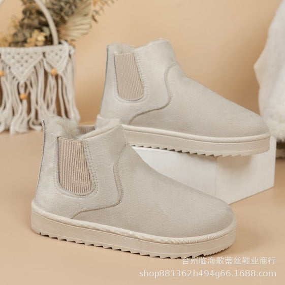 Women's Suede Chelsea Winter Booties Faux-Fur-Lined Elastic-Gore Platform