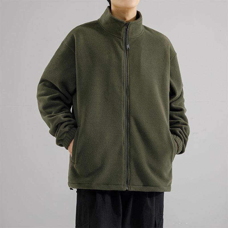 Men's Fleece Jacket Stand Collar Full-Zip Relaxed Soft Warm Minimalist