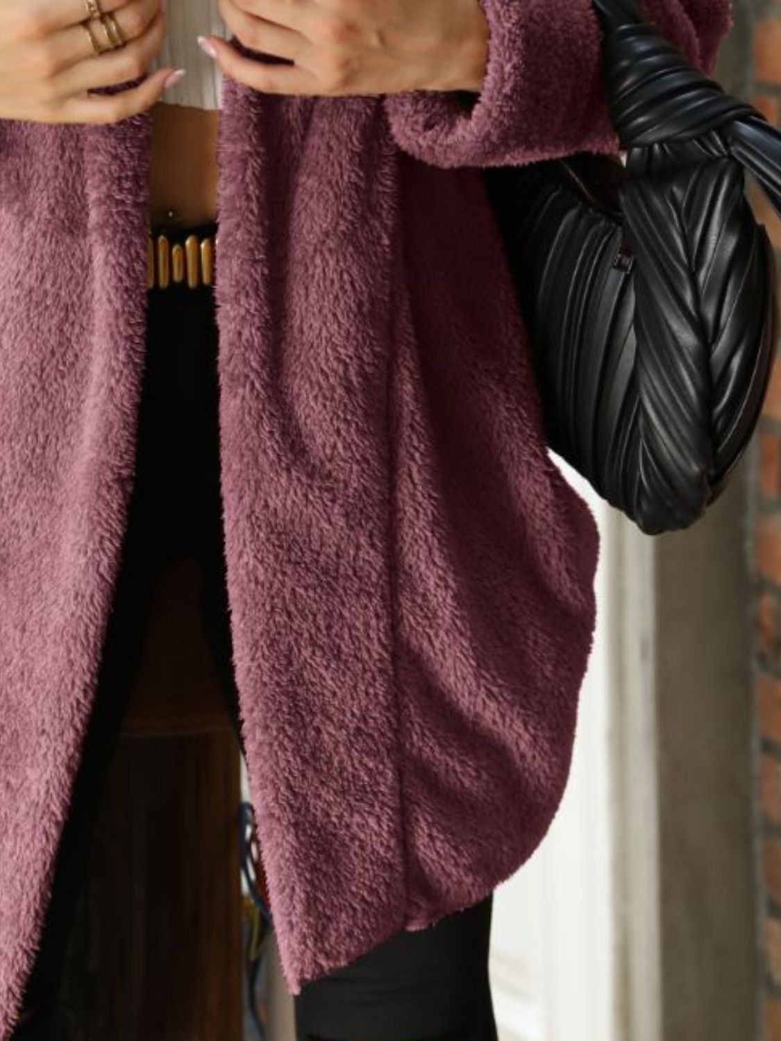 Women's Teddy Fleece Coat Shawl Collar Open-Front Oversized Cozy Warm