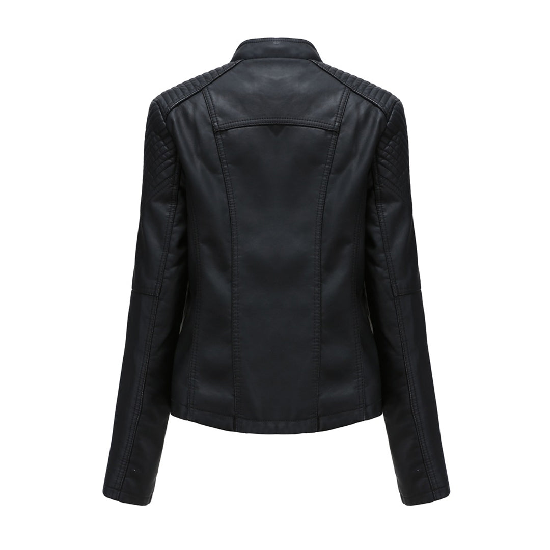 Women's Faux Leather Biker Jacket Asymmetric Zip Lace-Up Shoulder Fitted