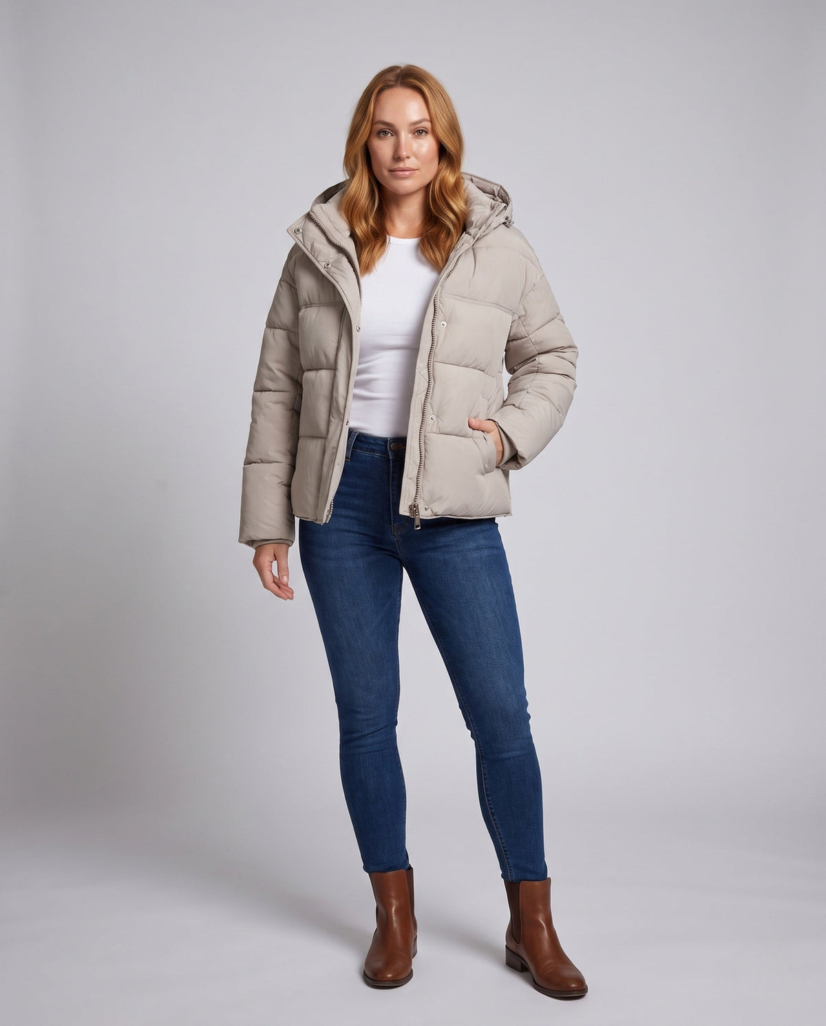 Women's Short Hooded Puffer Jacket Ultralight Full-Zip Boxy Padded