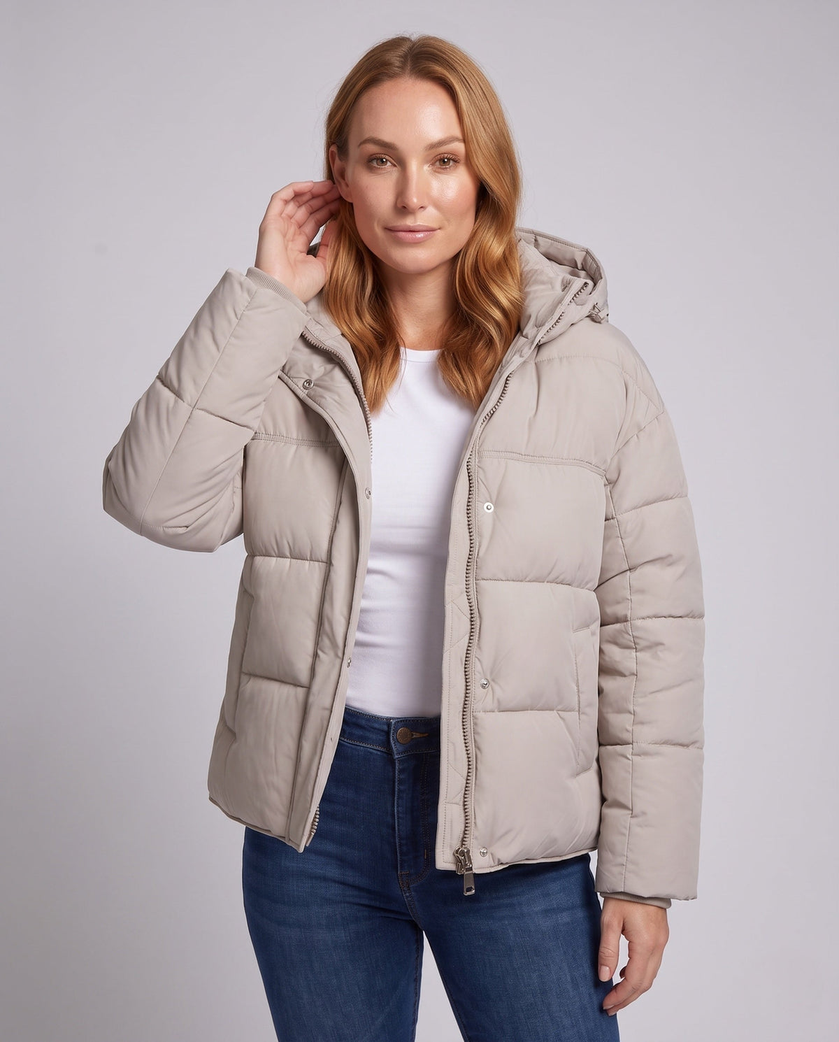 Women's Short Hooded Puffer Jacket Ultralight Full-Zip Boxy Padded