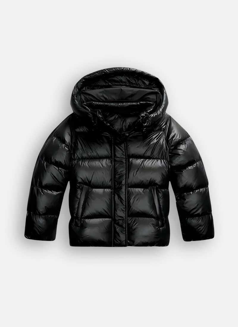 Women's Shiny Hooded Puffer Jacket Glossy Full-Zip Oversized Padded