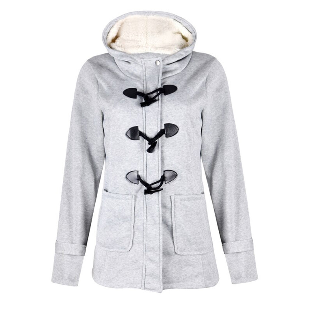 Women's Hooded Toggle Coat Sherpa-Lined Duffle Patch-Pocket Mid-Length Warm