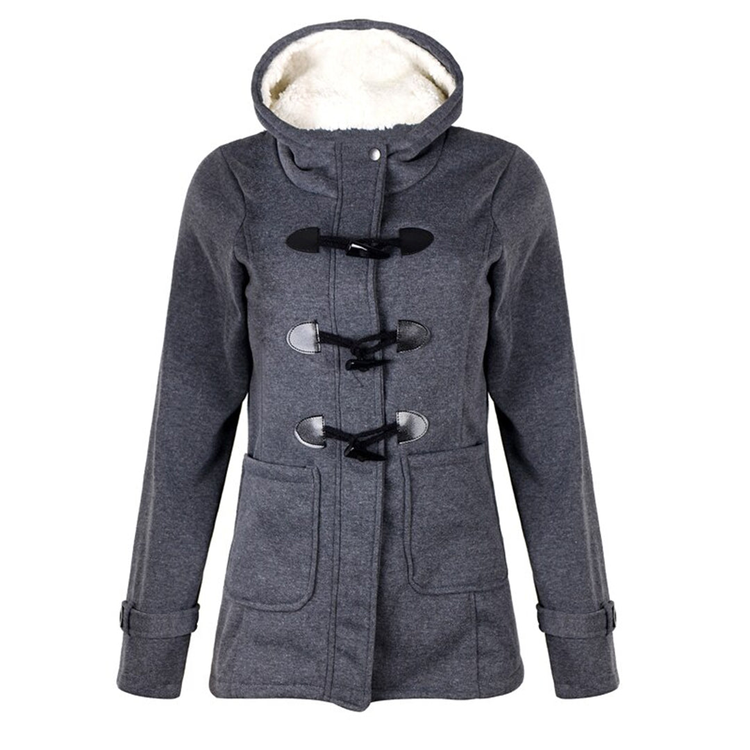 Women's Hooded Toggle Coat Sherpa-Lined Duffle Patch-Pocket Mid-Length Warm