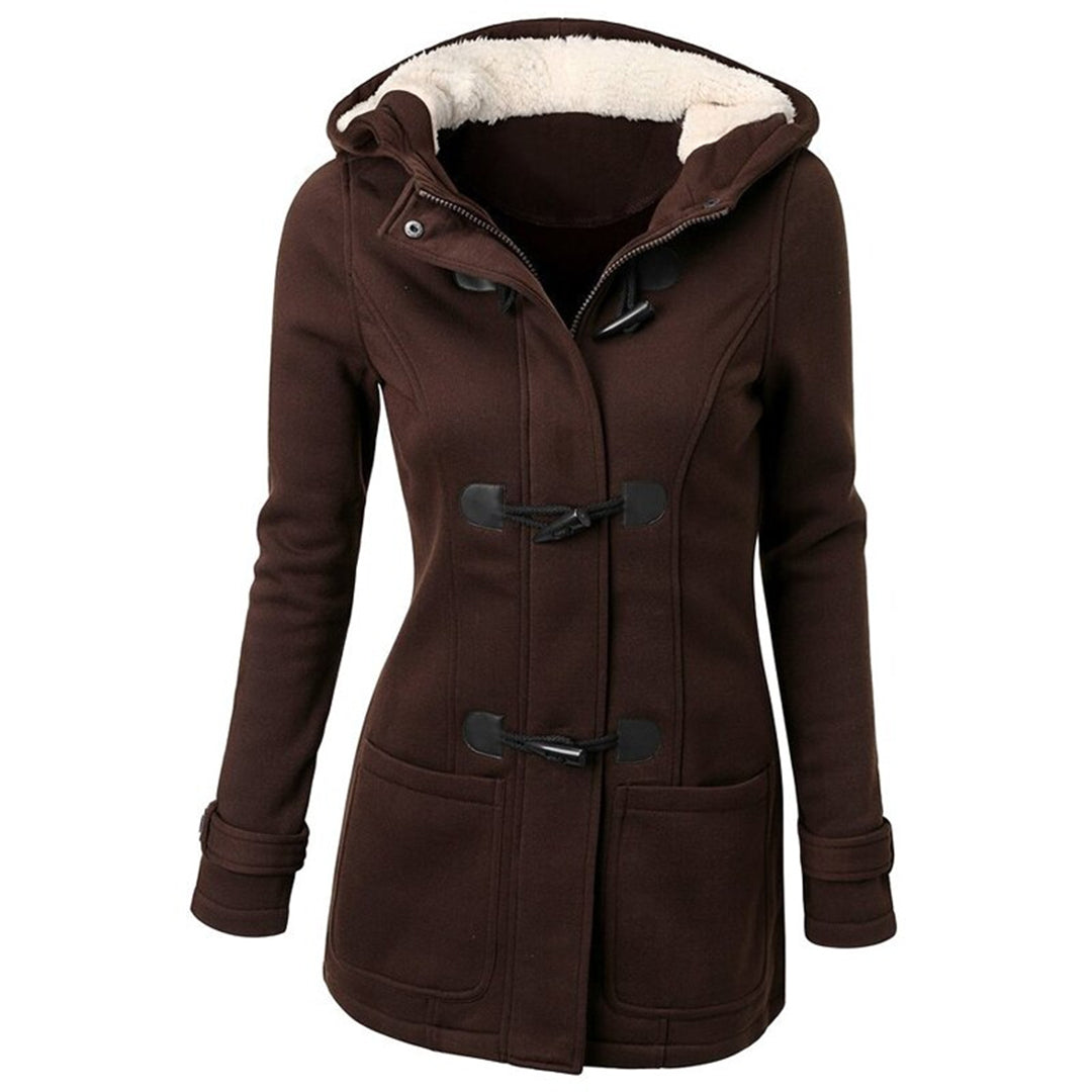 Women's Hooded Toggle Coat Sherpa-Lined Duffle Patch-Pocket Mid-Length Warm