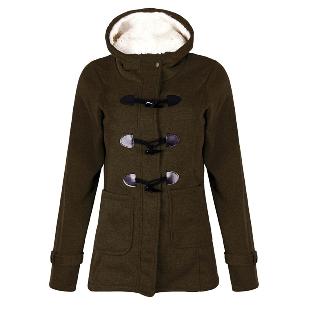 Women's Hooded Toggle Coat Sherpa-Lined Duffle Patch-Pocket Mid-Length Warm