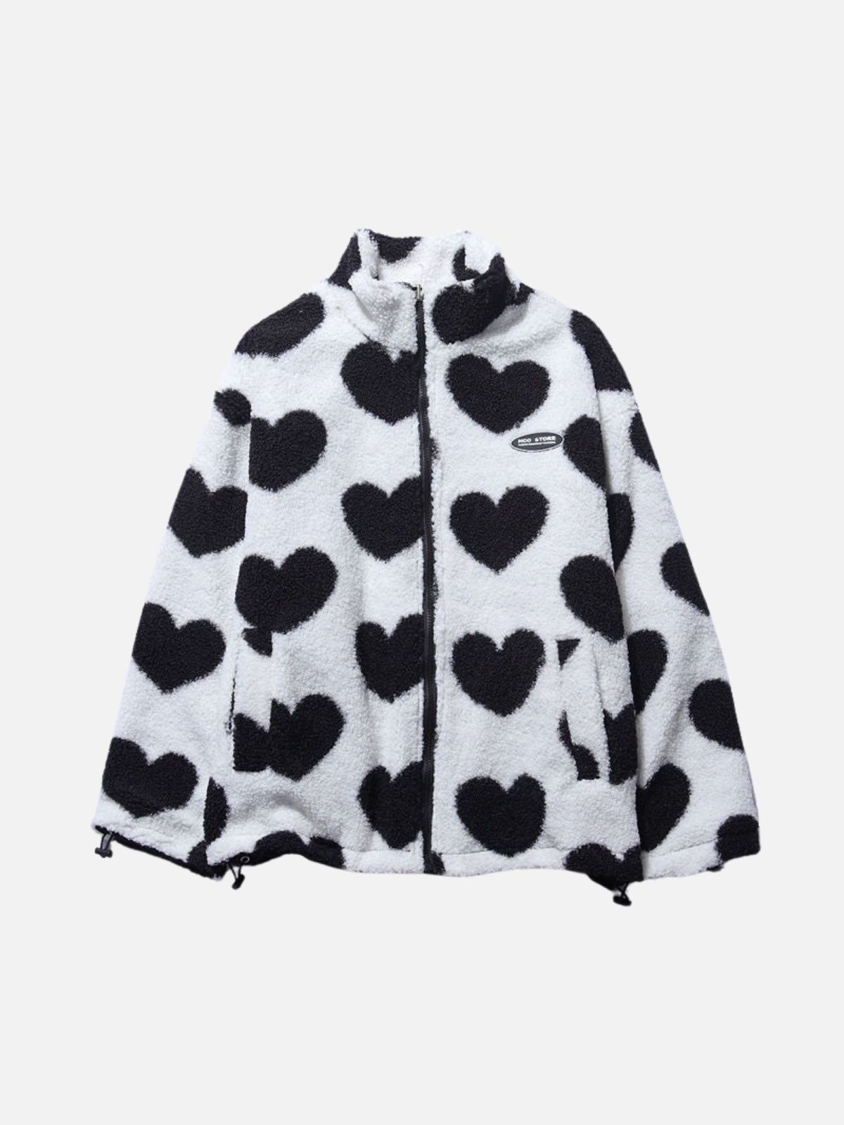 Women's Reversible Heart-Print Sherpa Jacket Stand Collar Full-Zip Cozy