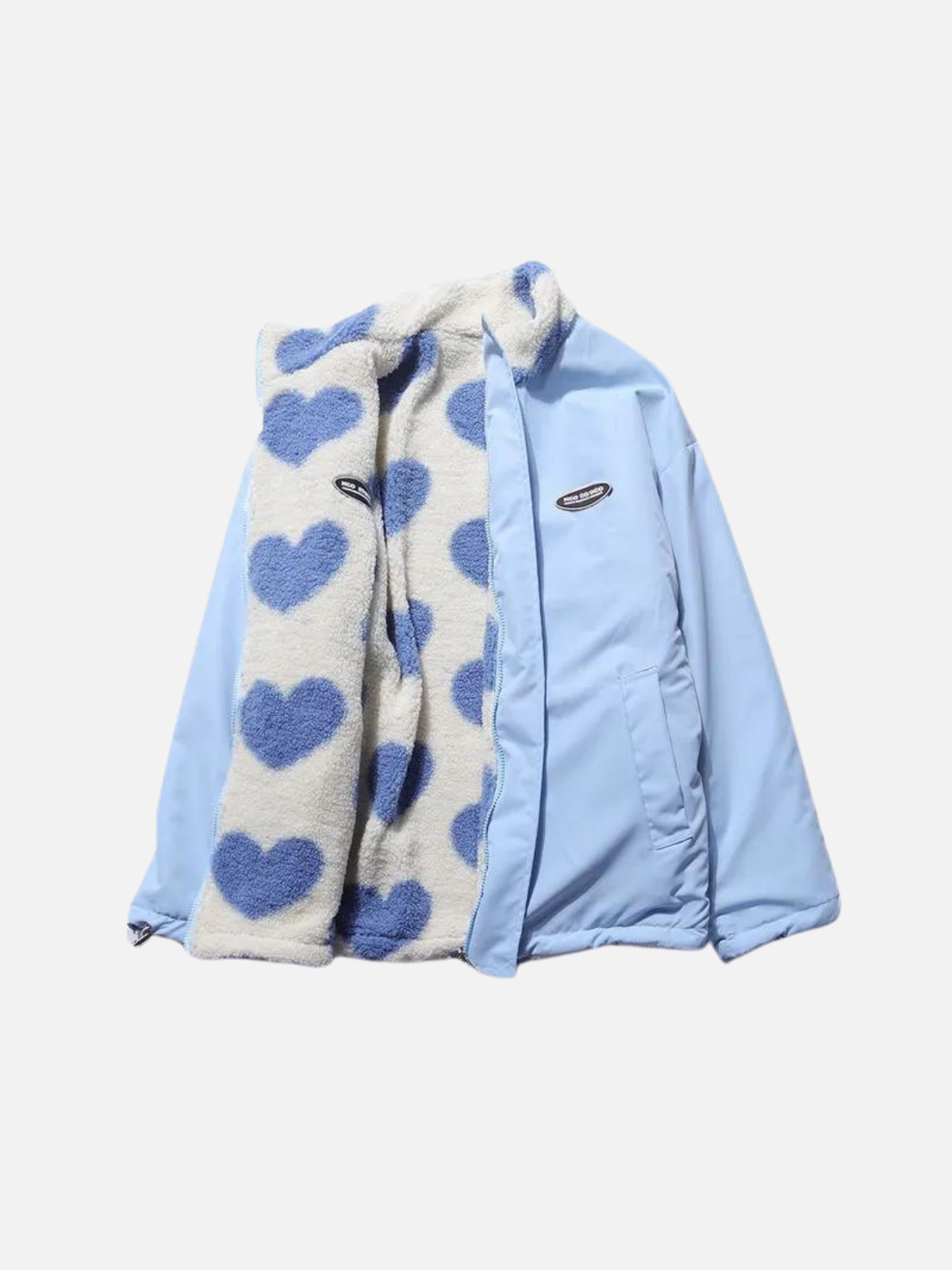 Women's Reversible Heart-Print Sherpa Jacket Stand Collar Full-Zip Cozy
