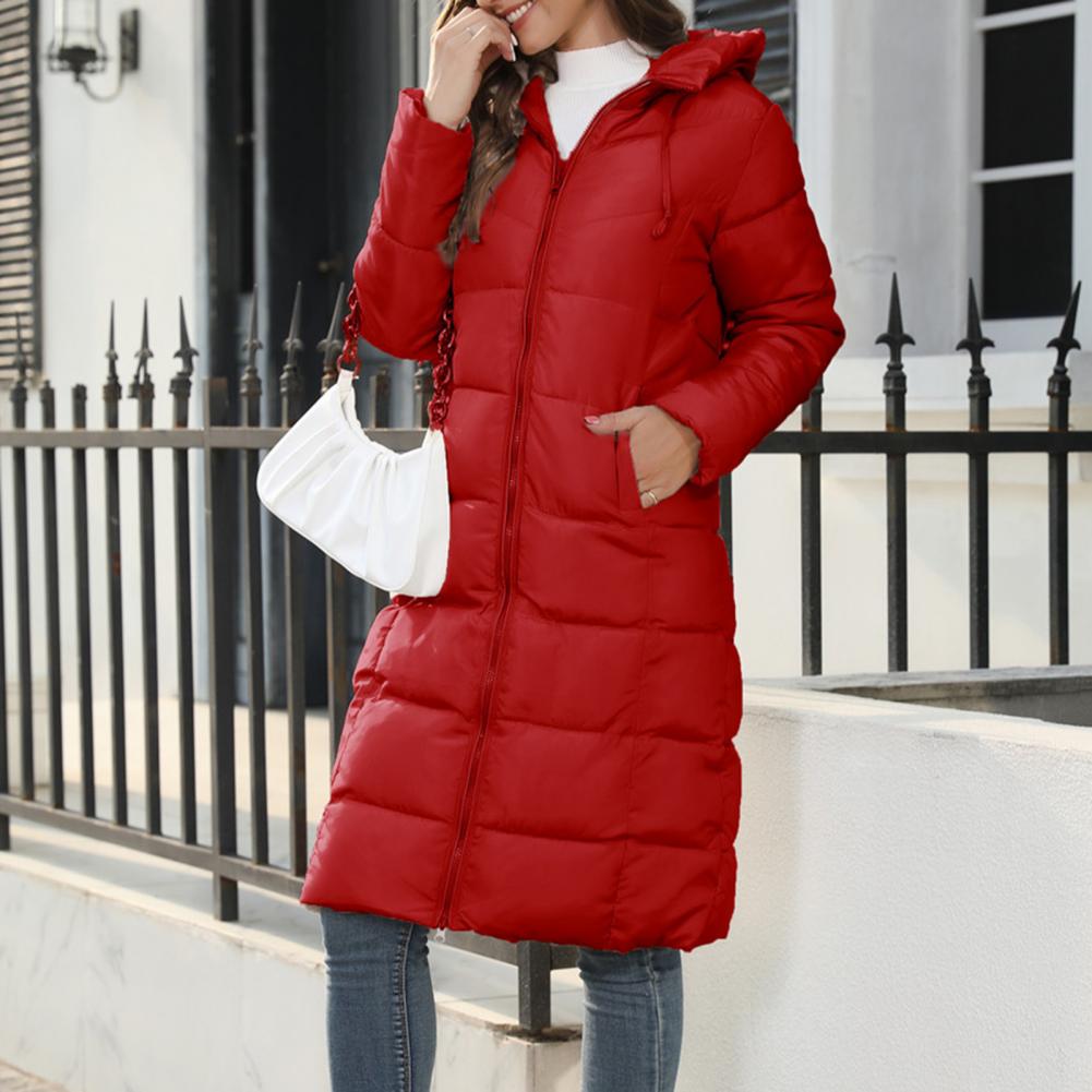 Women's Long Hooded Puffer Coat Quilted Full-Zip Longline Slim
