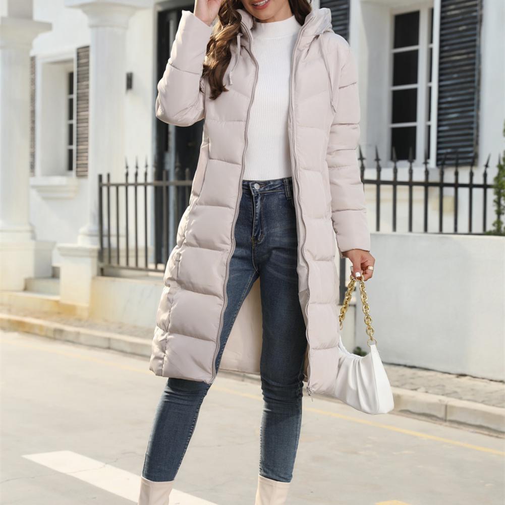 Women's Long Hooded Puffer Coat Quilted Full-Zip Longline Slim