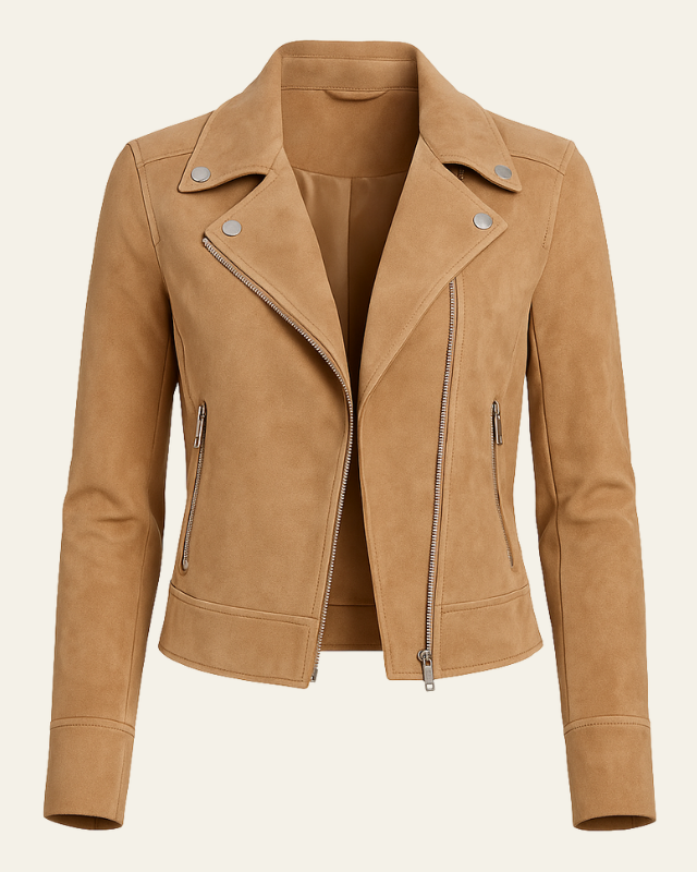 Women's Moto Jacket Peak Lapel Zip-Up Slim Fitted Snap-Tab Relaxed