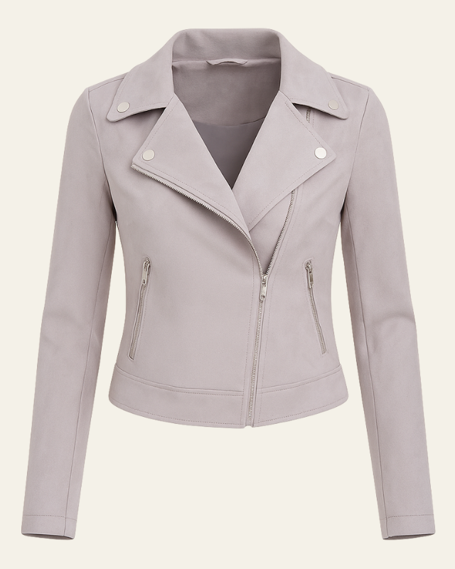 Women's Moto Jacket Peak Lapel Zip-Up Slim Fitted Snap-Tab Relaxed