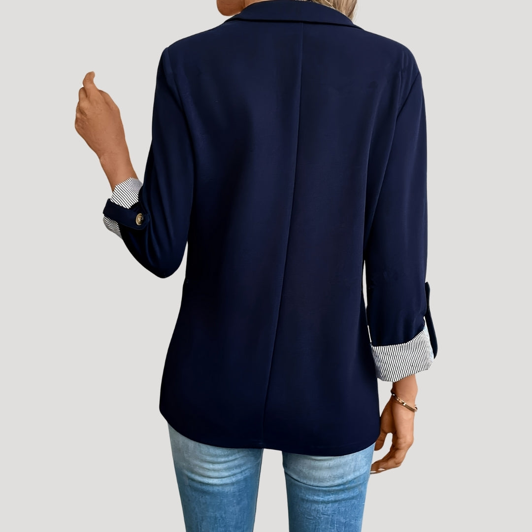 Women's Tailored Blazer Notch Lapel Single-Button Roll-Up Sleeve Relaxed