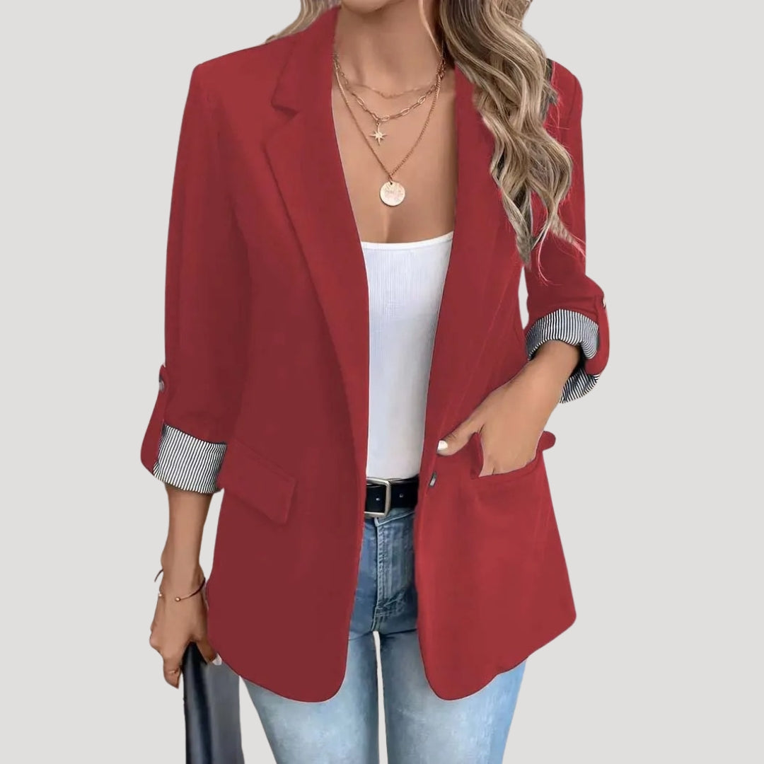 Women's Tailored Blazer Notch Lapel Single-Button Roll-Up Sleeve Relaxed