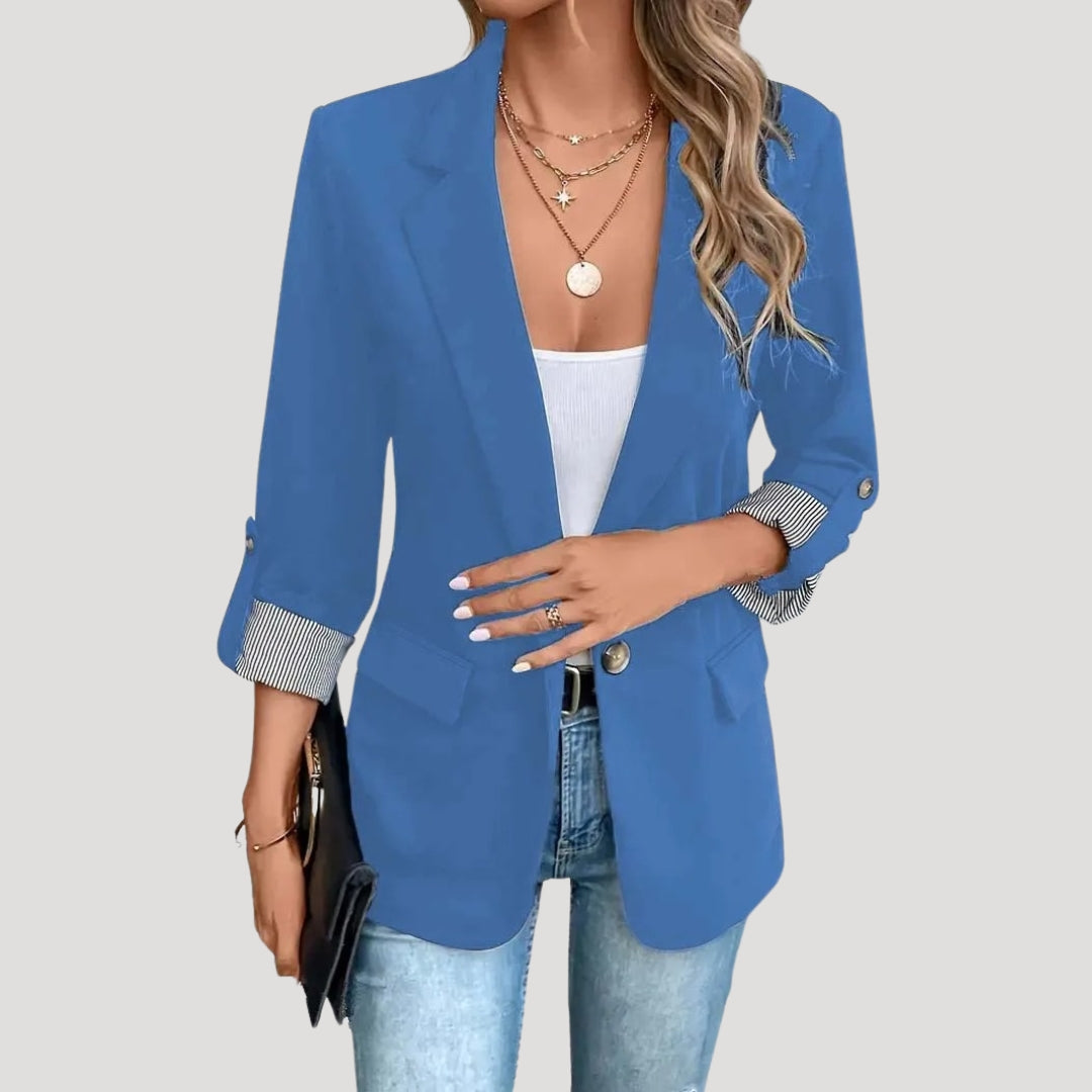 Women's Tailored Blazer Notch Lapel Single-Button Roll-Up Sleeve Relaxed