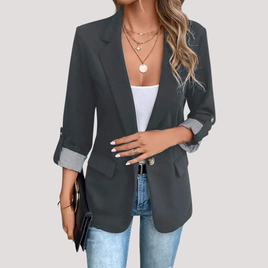 Women's Tailored Blazer Notch Lapel Single-Button Roll-Up Sleeve Relaxed