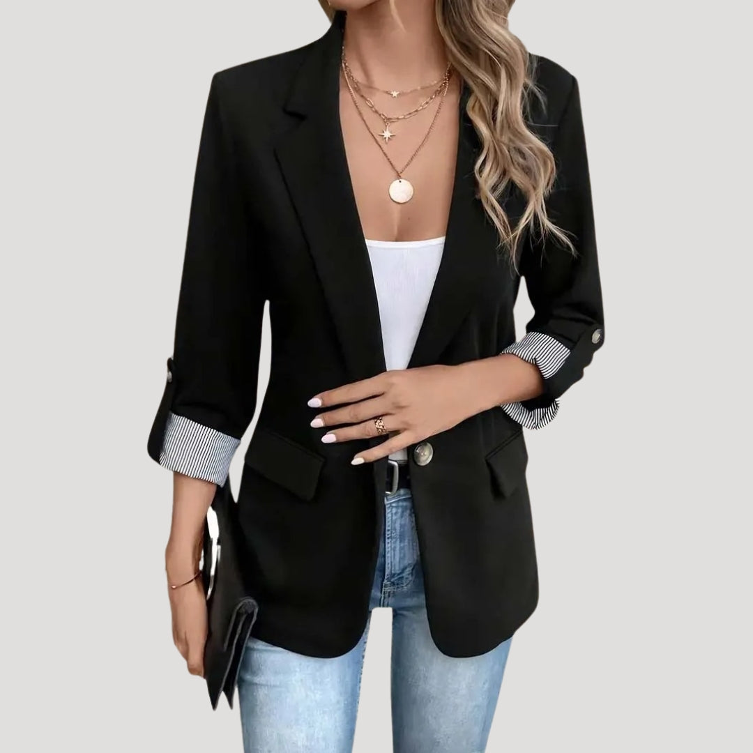 Women's Tailored Blazer Notch Lapel Single-Button Roll-Up Sleeve Relaxed