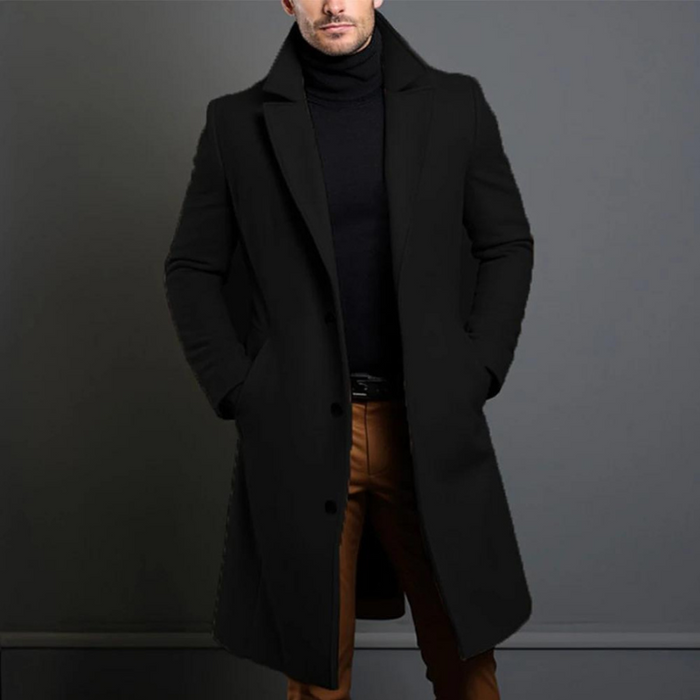 Men's Wool Blend Overcoat Single-Breasted Notch Lapel Longline Weather-Resistant