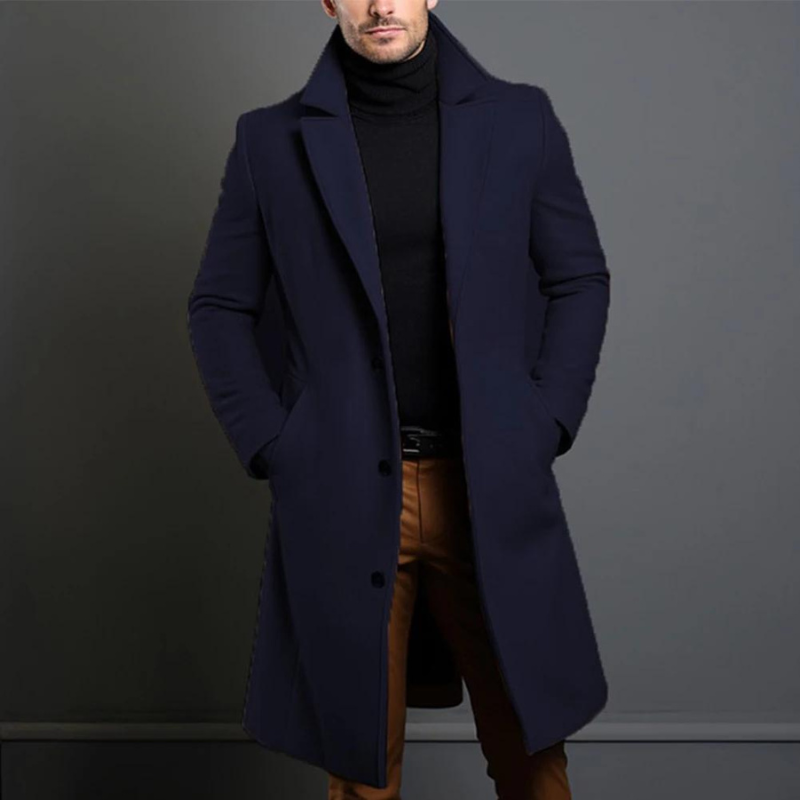 Men's Wool Blend Overcoat Single-Breasted Notch Lapel Longline Weather-Resistant