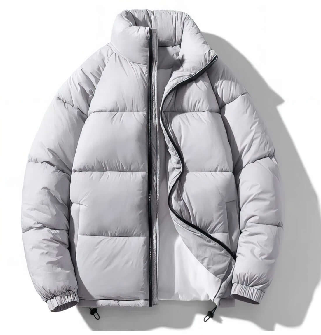 Men's Duck Down Puffer Jacket Stand Collar Full-Zip Glossy Warm