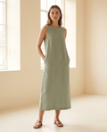 Sage Linen Midi Dress