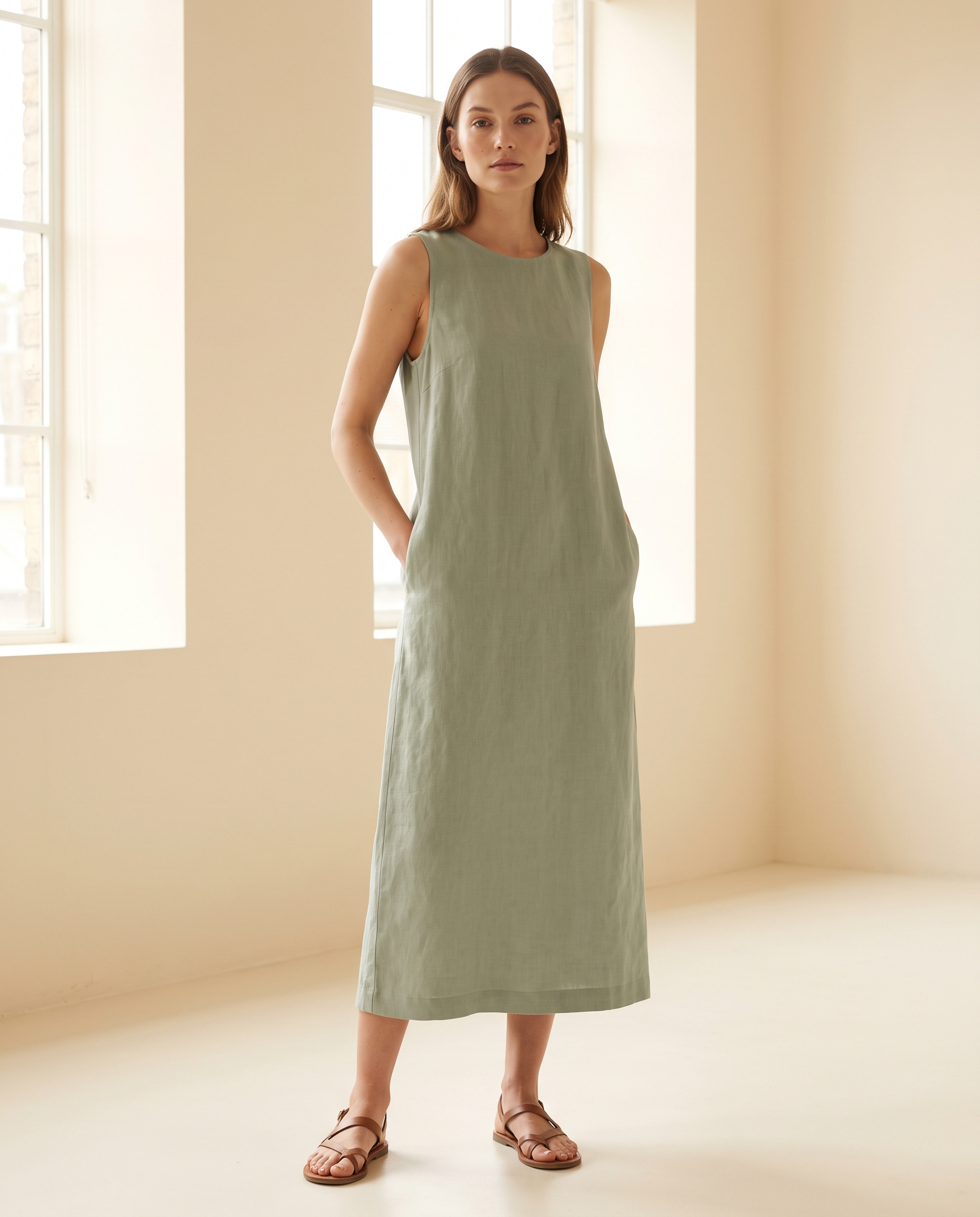 Sage Linen Midi Dress
