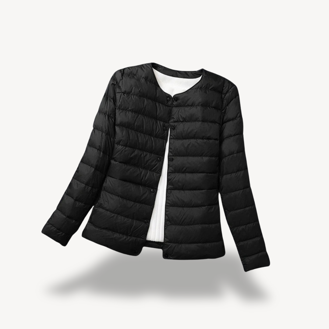 Women's Lightweight Down Jacket Collarless Snap-Button Ultralight Slim Packable
