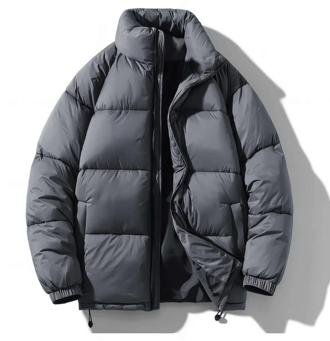 Men's Duck Down Puffer Jacket Stand Collar Full-Zip Glossy Warm